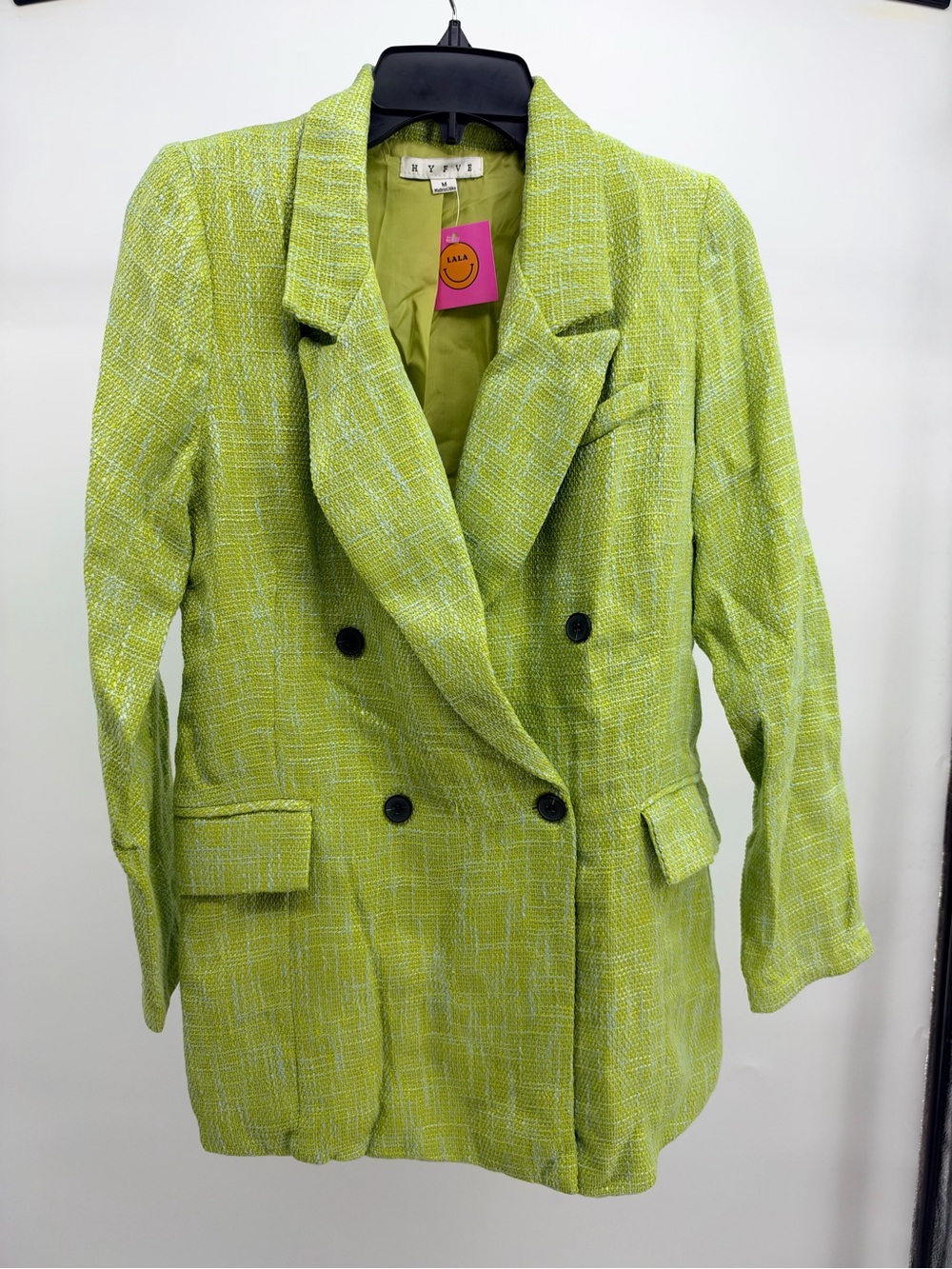 Lime Green Double-Breasted Tweed Blazer